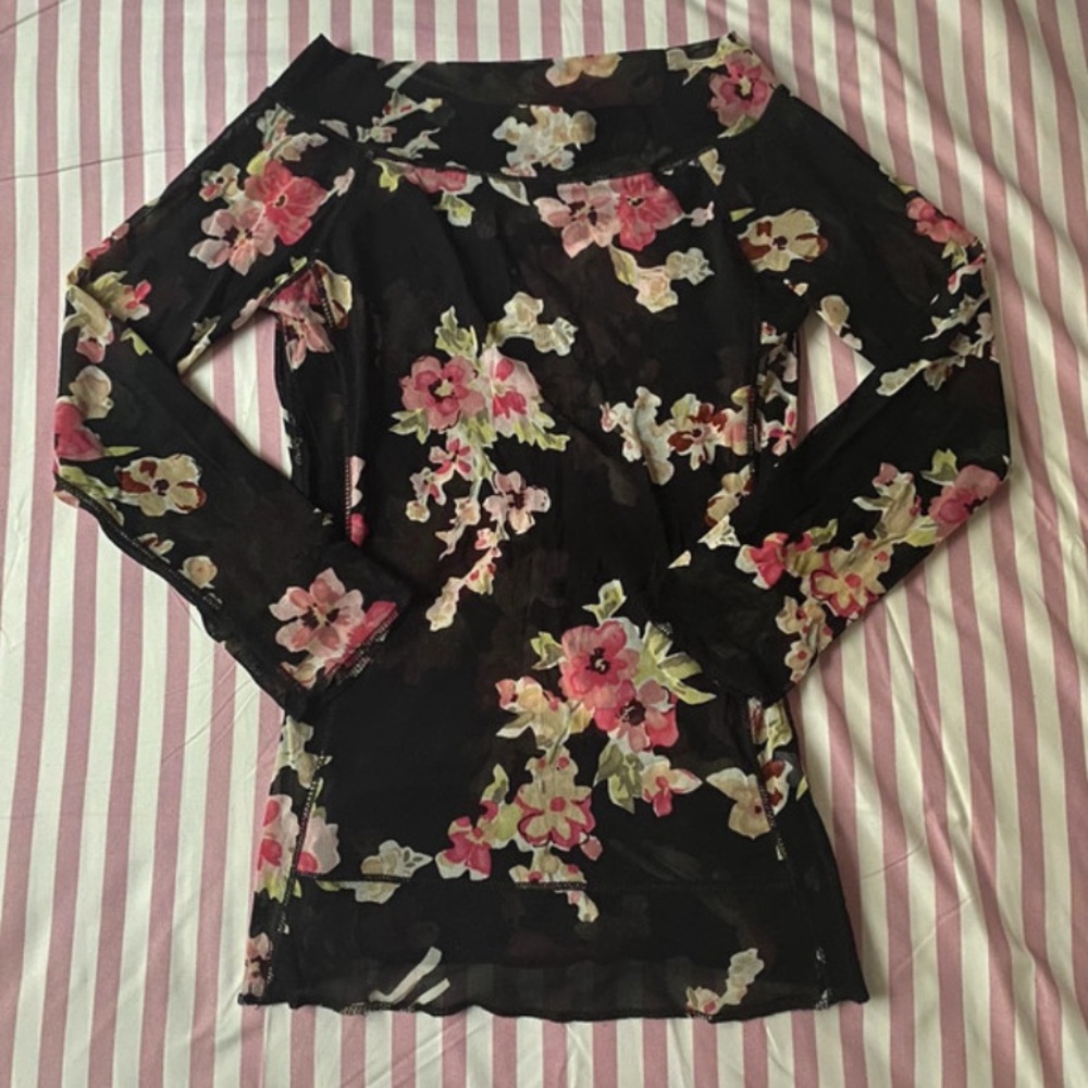 The Limited Pink and Black Fitted Long Sleeve Mesh Top
